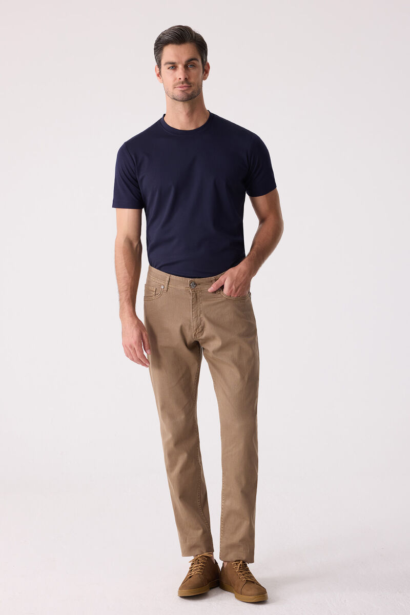 Erkek Camel Slim Fit Üst Cep Kanvas Pantolon - 3