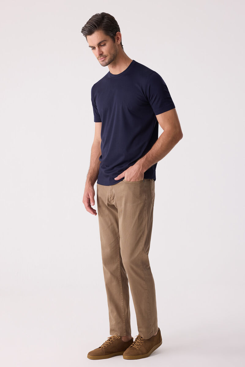 Erkek Camel Slim Fit Üst Cep Kanvas Pantolon - 4