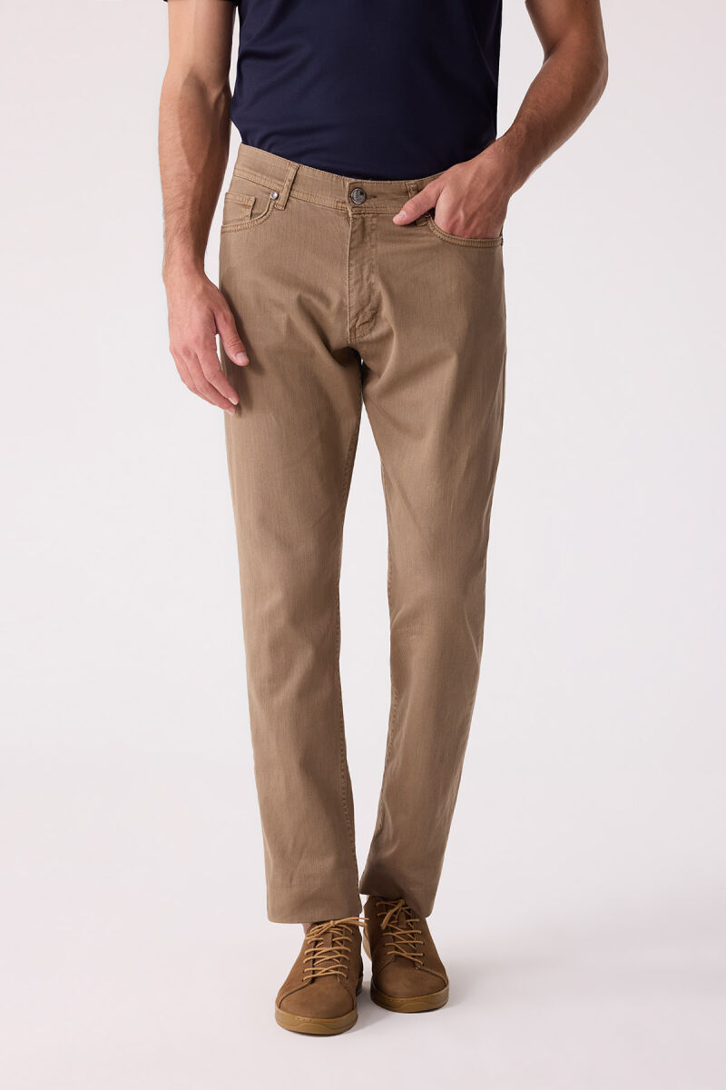 Erkek Camel Slim Fit Üst Cep Kanvas Pantolon - 5
