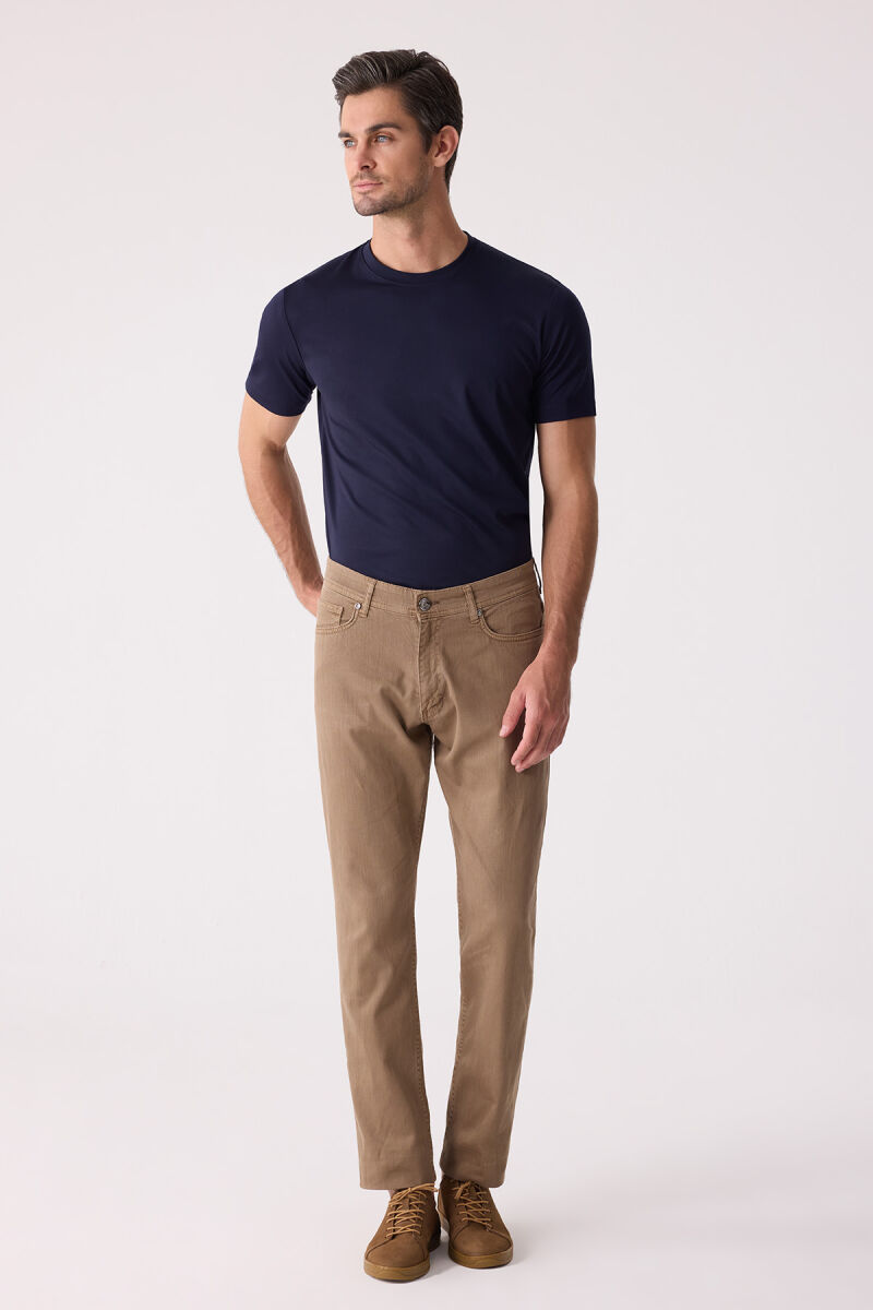 Erkek Camel Slim Fit Üst Cep Kanvas Pantolon - 6