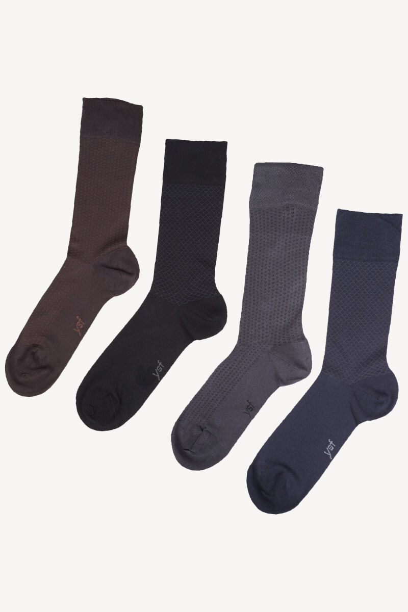 Erkek Çok Renkli Desenli Dikişsiz Bambu 4Lü Çorap - 2