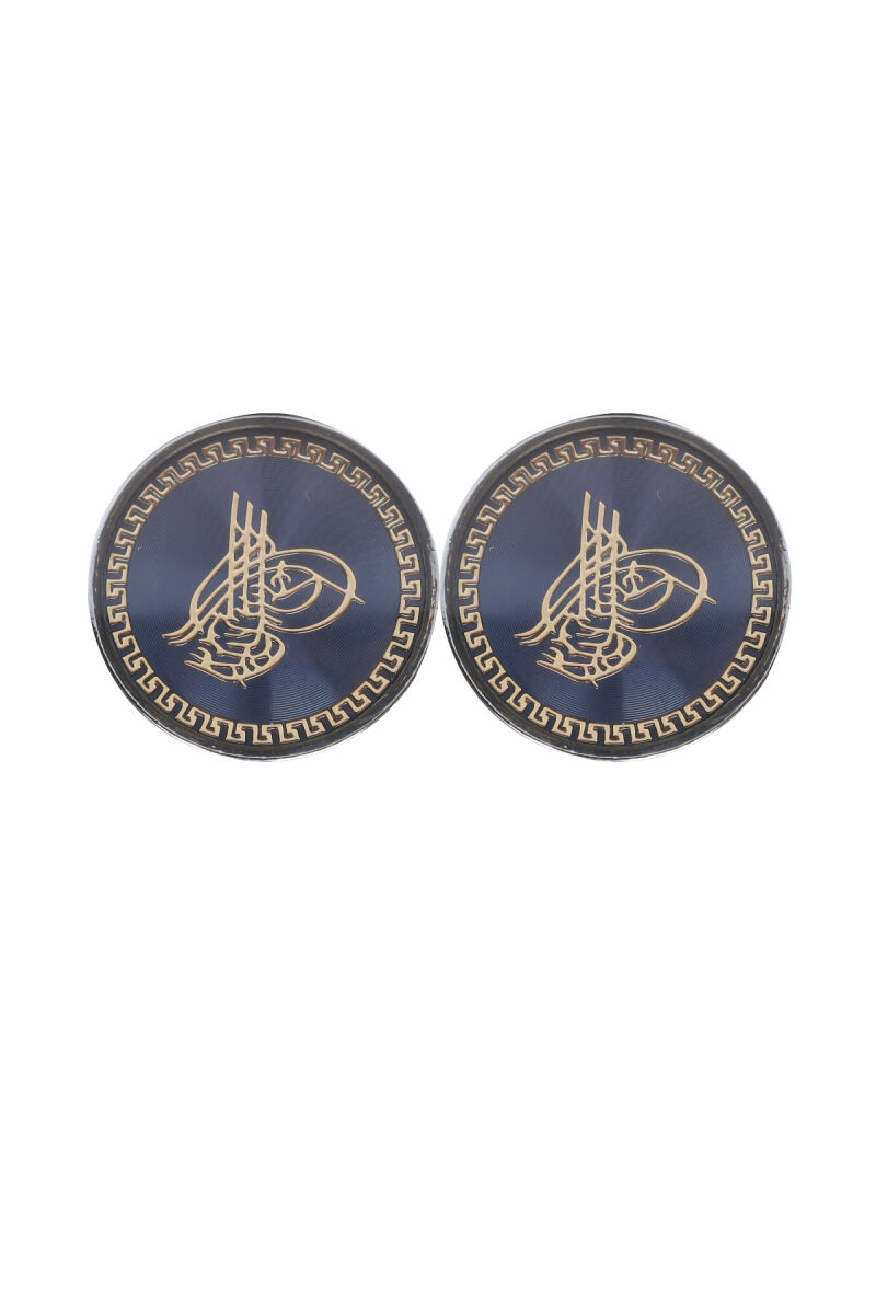 Erkek Lacivert Desenli Kol Düğmesi - 1