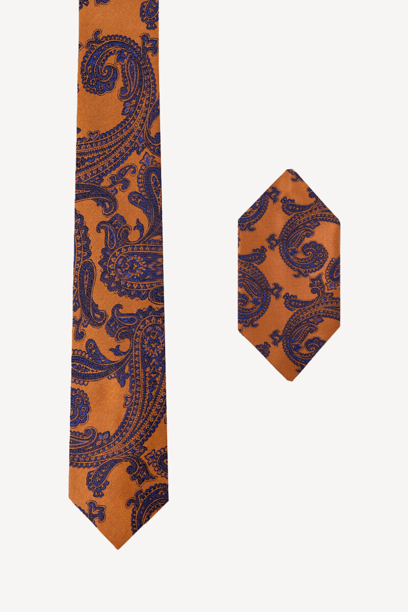 Erkek Lacivert Desenli Kravat Mendil Set - 1