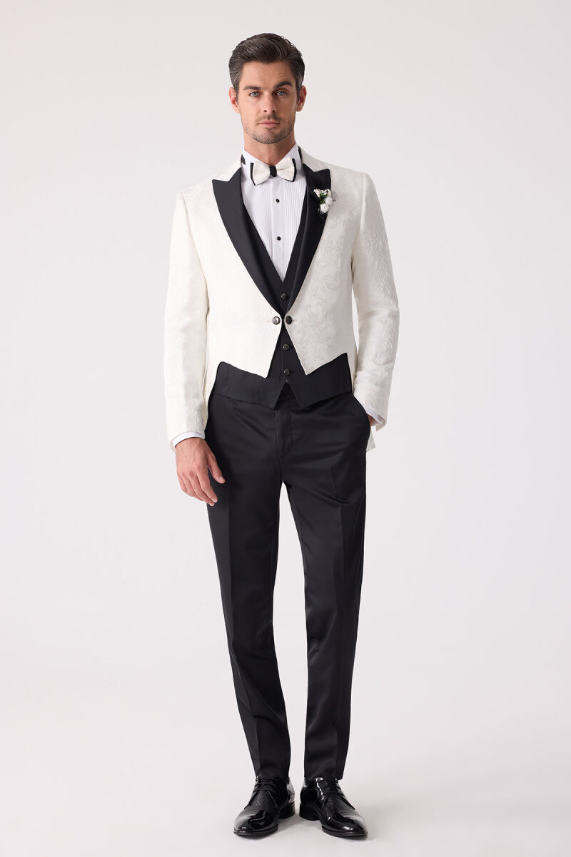 Erkek Ekru Silim Fit Desenli Damatlık - 1