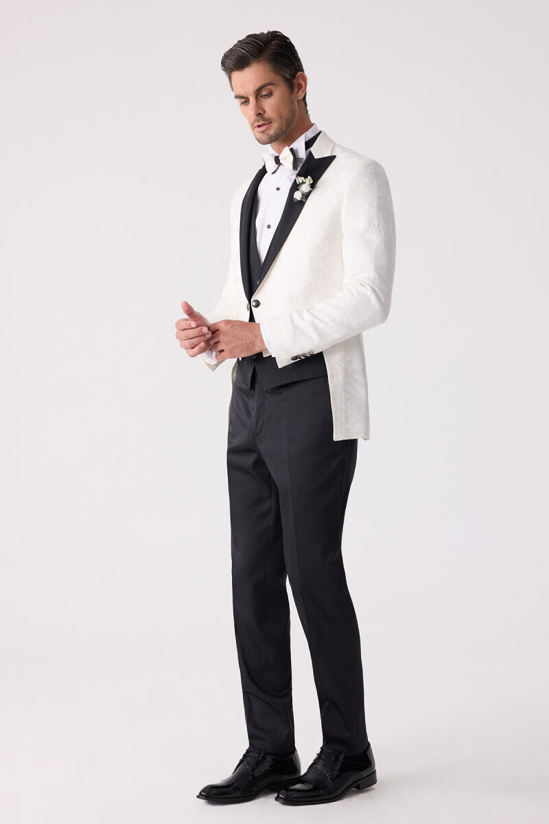 Erkek Ekru Silim Fit Desenli Damatlık - 2