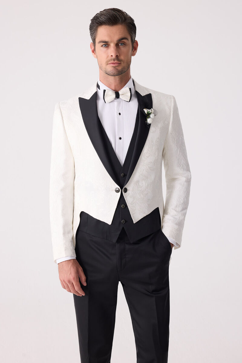 Erkek Ekru Silim Fit Desenli Damatlık - 3