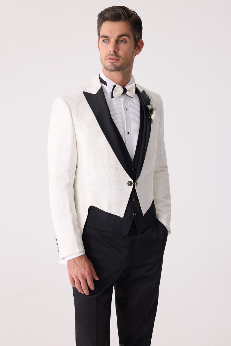 Erkek Ekru Silim Fit Desenli Damatlık - 5