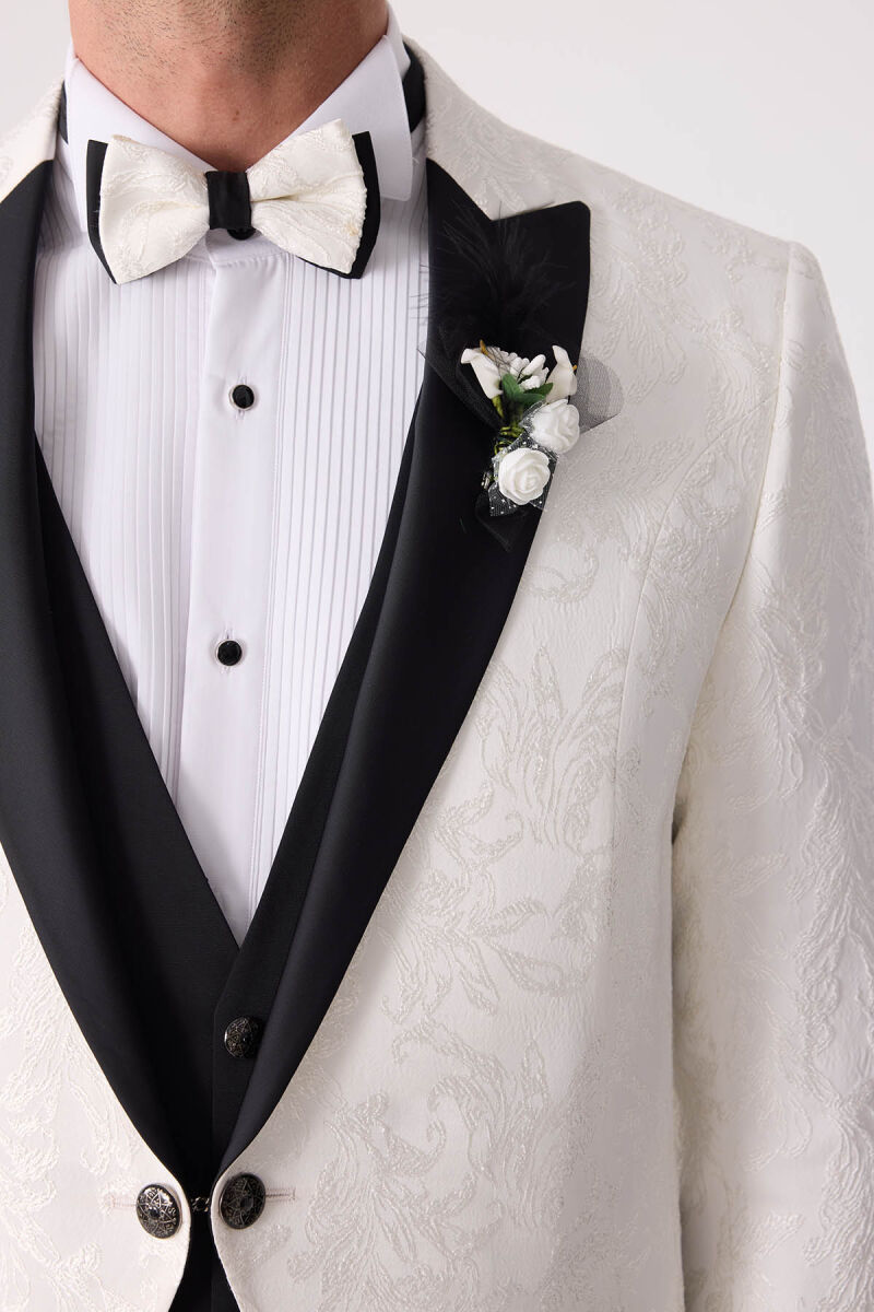 Erkek Ekru Silim Fit Desenli Damatlık - 7