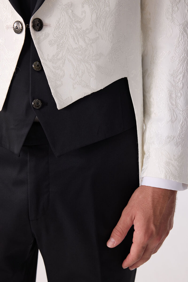 Erkek Ekru Silim Fit Desenli Damatlık - 8