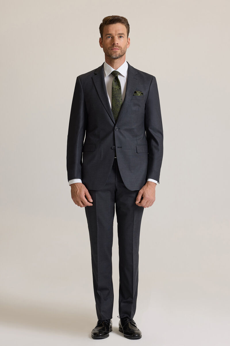 Erkek Füme Çizgili Regular Fit Takım Elbise - 1