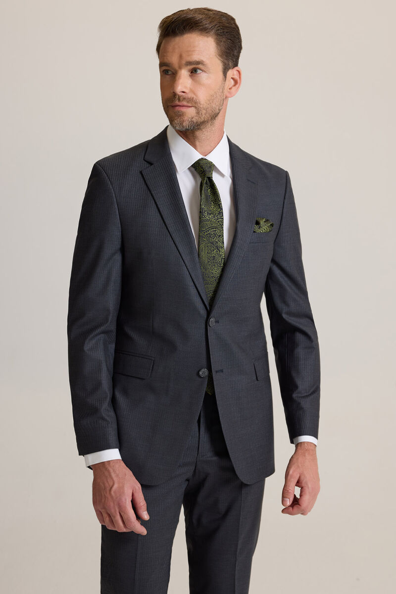 Erkek Füme Çizgili Regular Fit Takım Elbise - 2