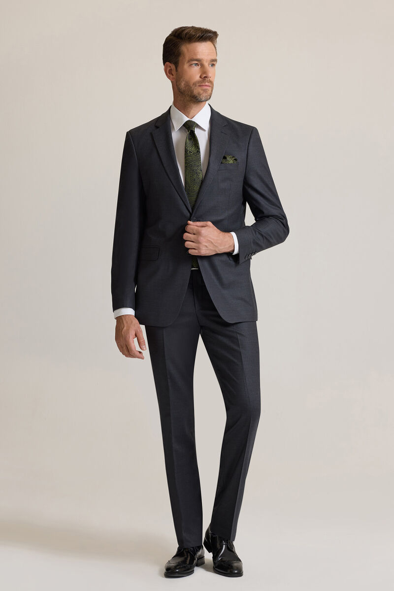 Erkek Füme Çizgili Regular Fit Takım Elbise - 3