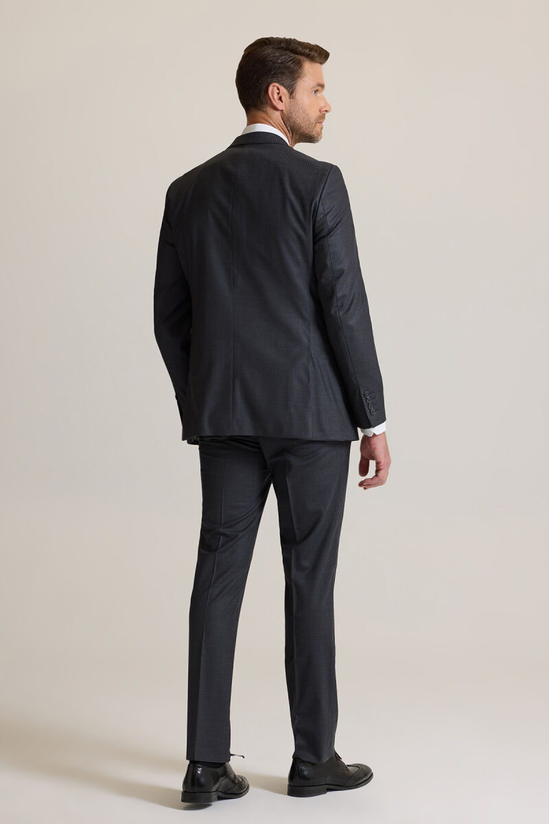 Erkek Füme Çizgili Regular Fit Takım Elbise - 8