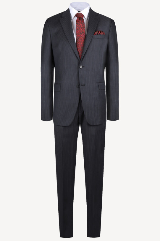 Erkek Füme Çizgili Regular Fit Takım Elbise