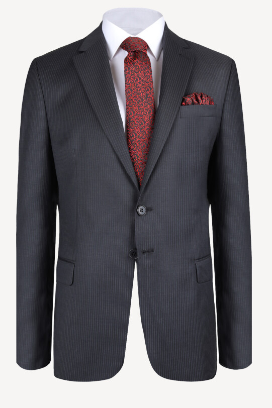 Erkek Füme Çizgili Regular Fit Takım Elbise