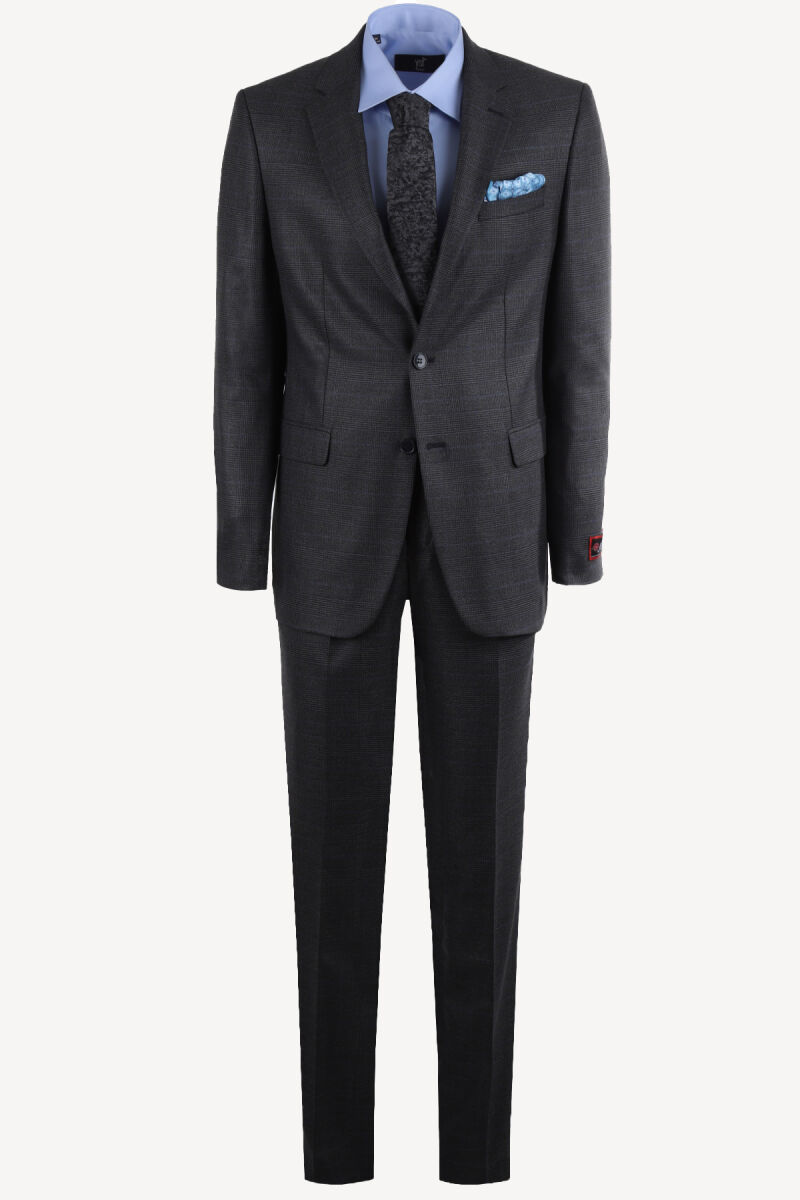 Erkek Füme Kareli Regular Fit Takım Elbise - 1