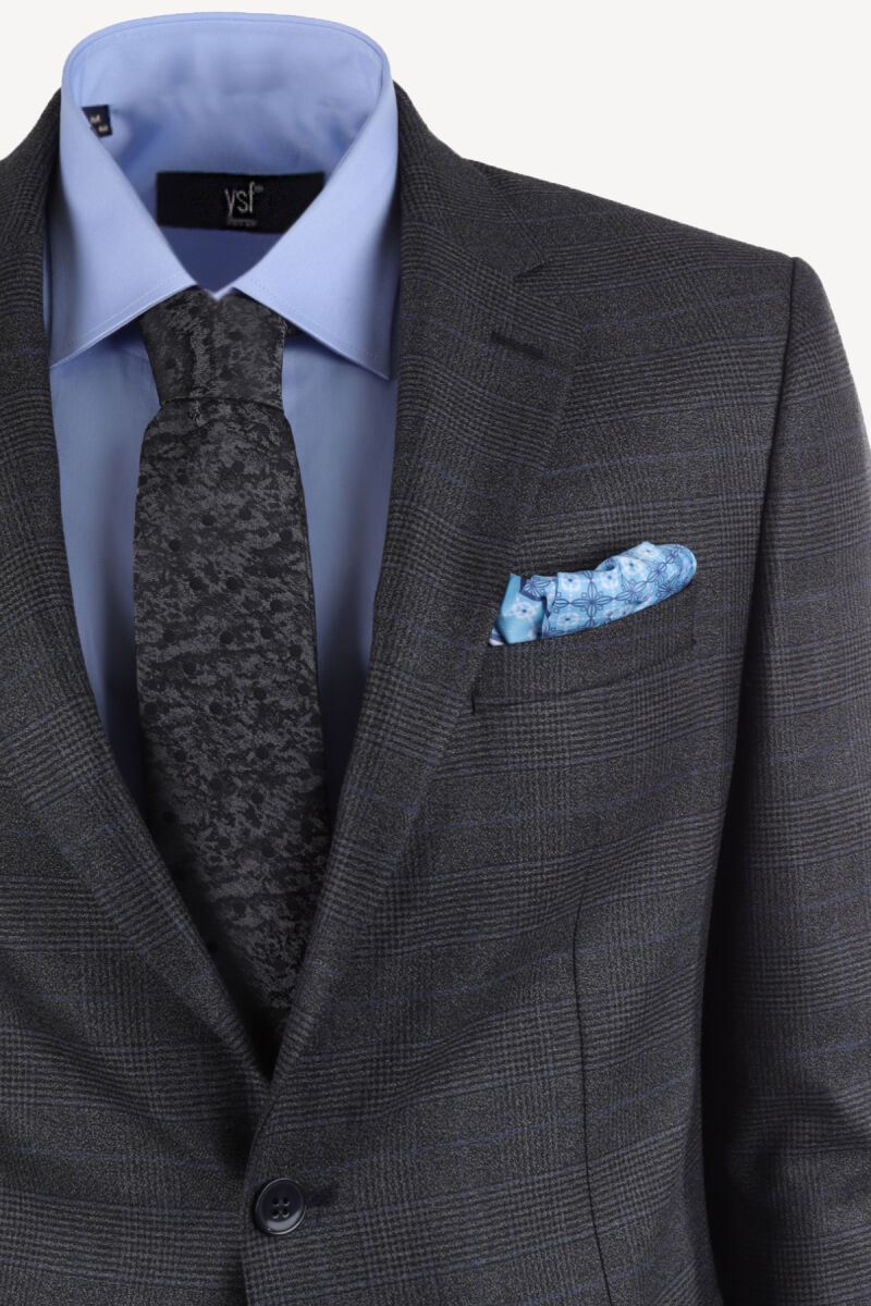 Erkek Füme Kareli Regular Fit Takım Elbise - 3