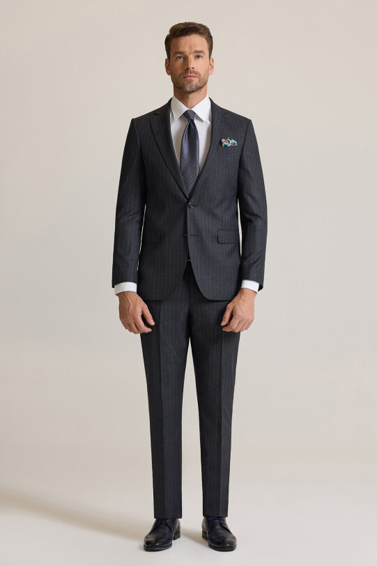 Erkek Füme Klasik Çizgili Takım Elbise