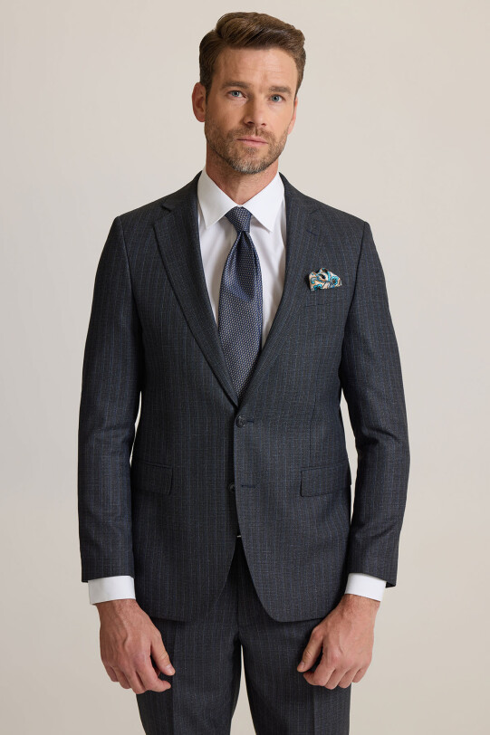 Erkek Füme Klasik Çizgili Takım Elbise