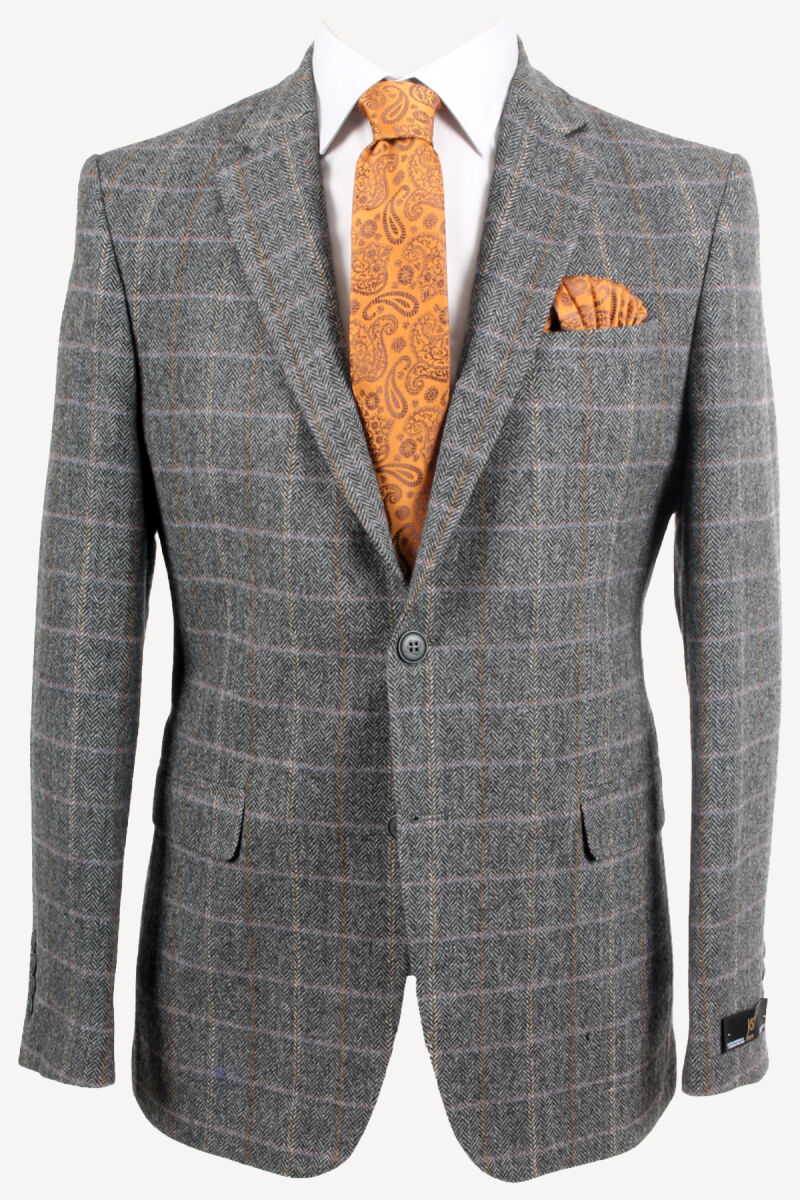 Erkek Füme Klasik Mono Yaka Ekose Ceket - 1