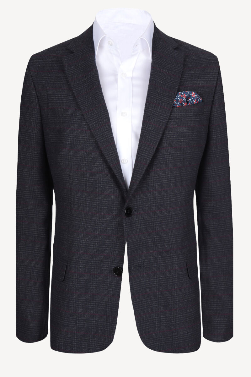 Erkek Füme Klasik Yünlü Desenli Spor Ceket - 1