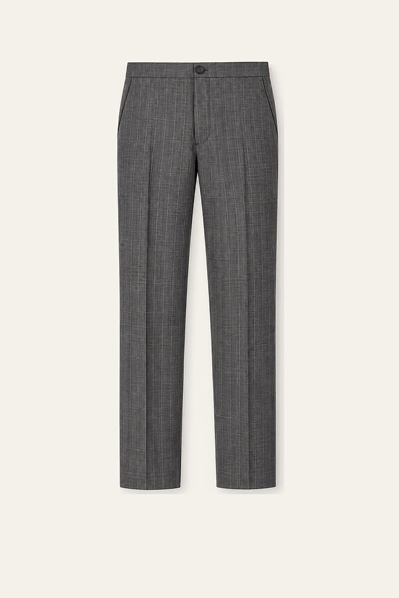 Erkek Füme Kruvaze Çizgili Regular Fit Takım Elbise - 10