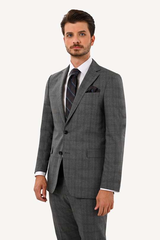 Erkek Füme Regular Fit Çift Yırtmaç Takım Elbise