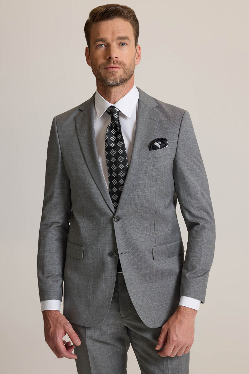 Erkek Füme Regular Fit Desenli Takım Elbise - 1