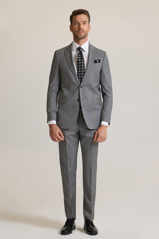 Erkek Füme Regular Fit Desenli Takım Elbise