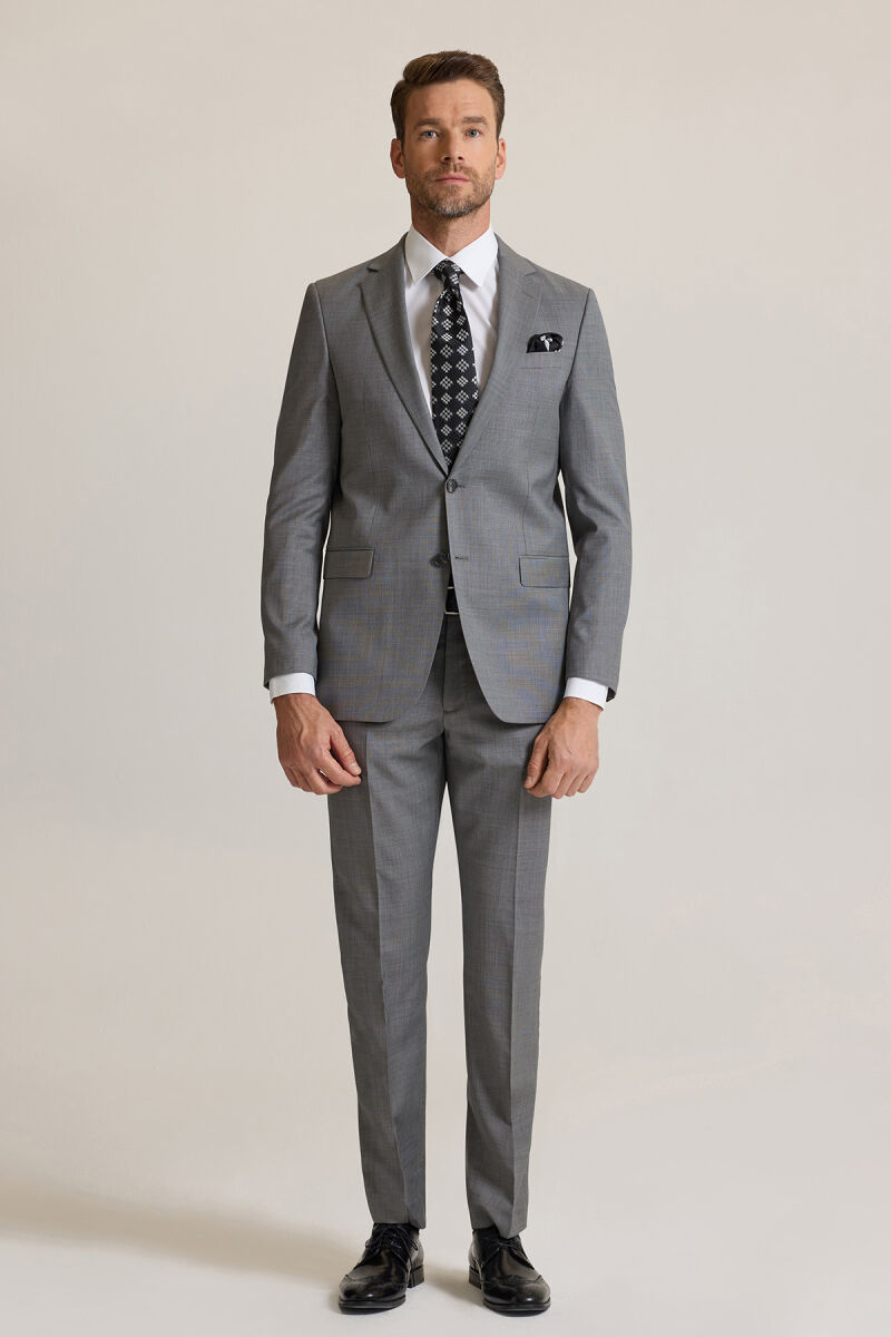 Erkek Füme Regular Fit Desenli Takım Elbise - 2