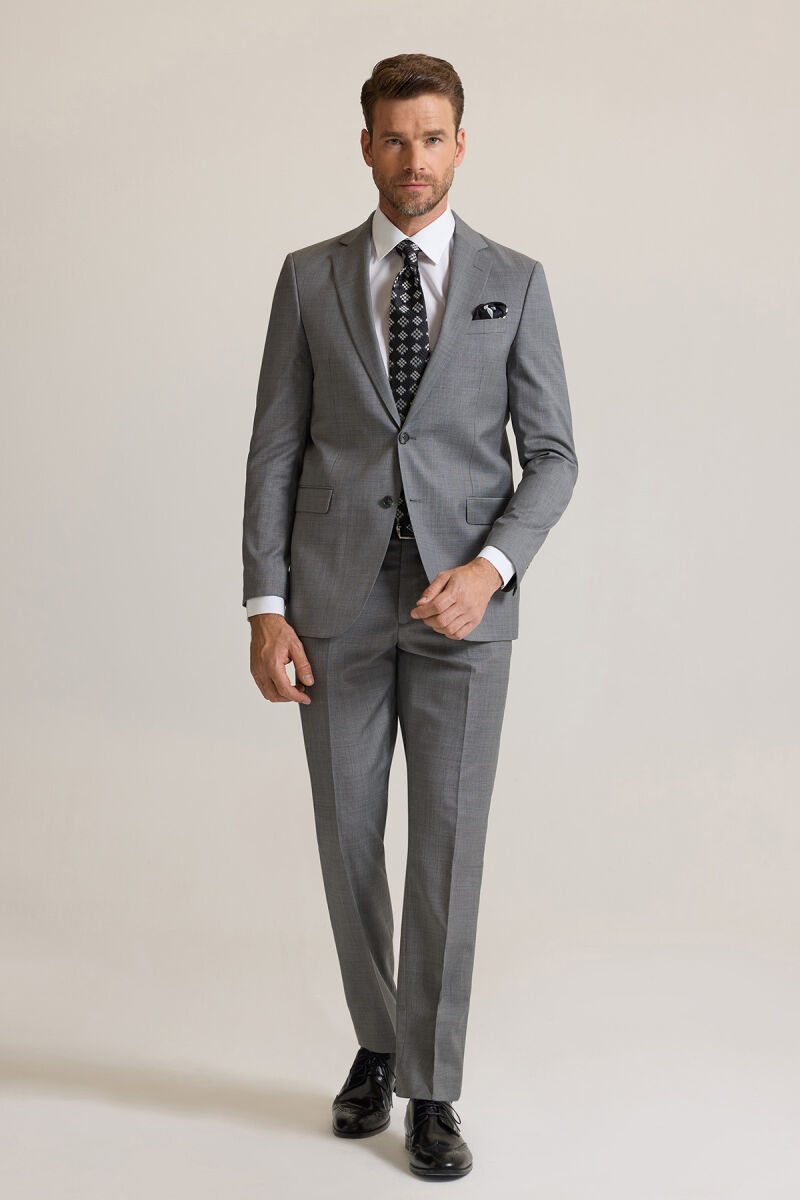 Erkek Füme Regular Fit Desenli Takım Elbise - 3