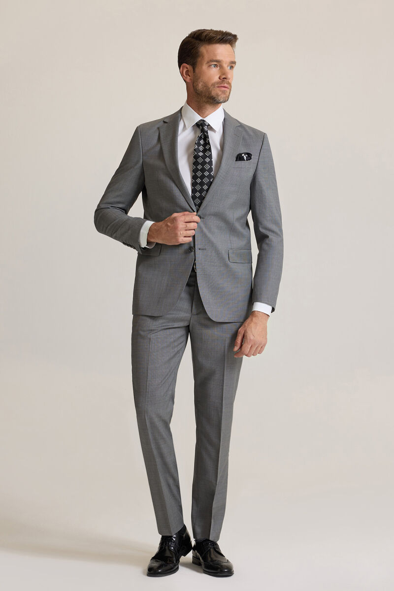 Erkek Füme Regular Fit Desenli Takım Elbise - 5