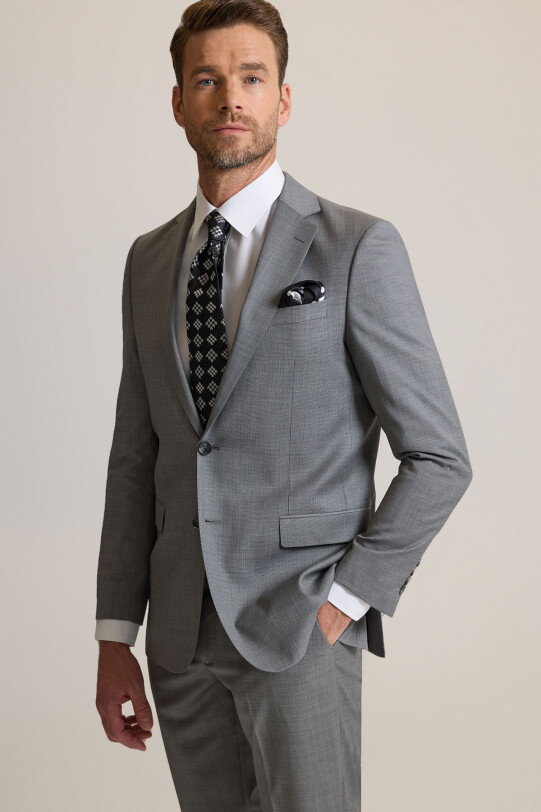 Erkek Füme Regular Fit Desenli Takım Elbise