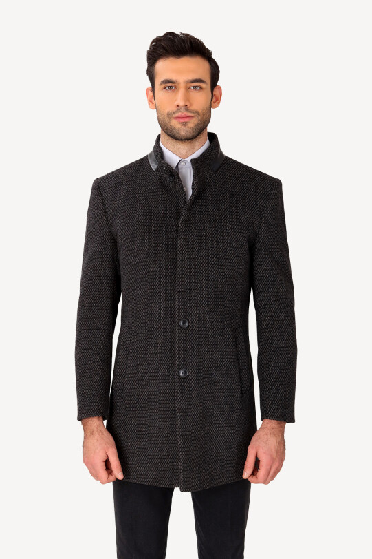 Erkek Füme Regular Fit Hakim Yaka Desenli Palto
