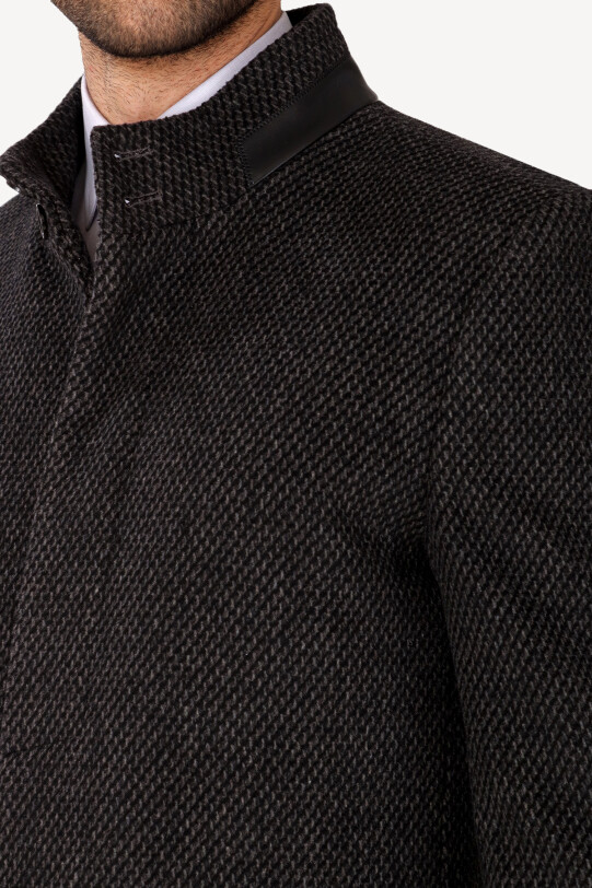 Erkek Füme Regular Fit Hakim Yaka Desenli Palto