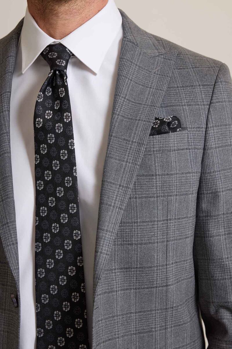 Erkek Füme Regular Fit Kareli Sivri Yaka Takım Elbise - 5