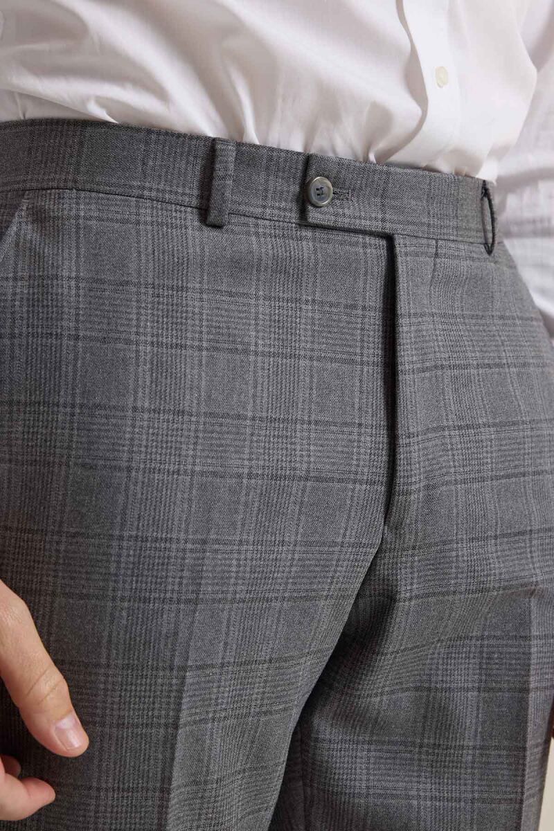 Erkek Füme Regular Fit Kareli Sivri Yaka Takım Elbise - 6