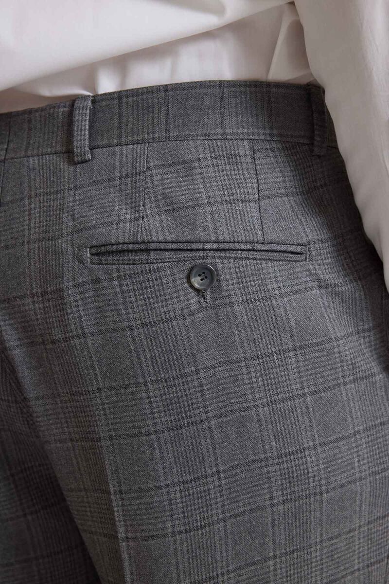 Erkek Füme Regular Fit Kareli Sivri Yaka Takım Elbise - 7