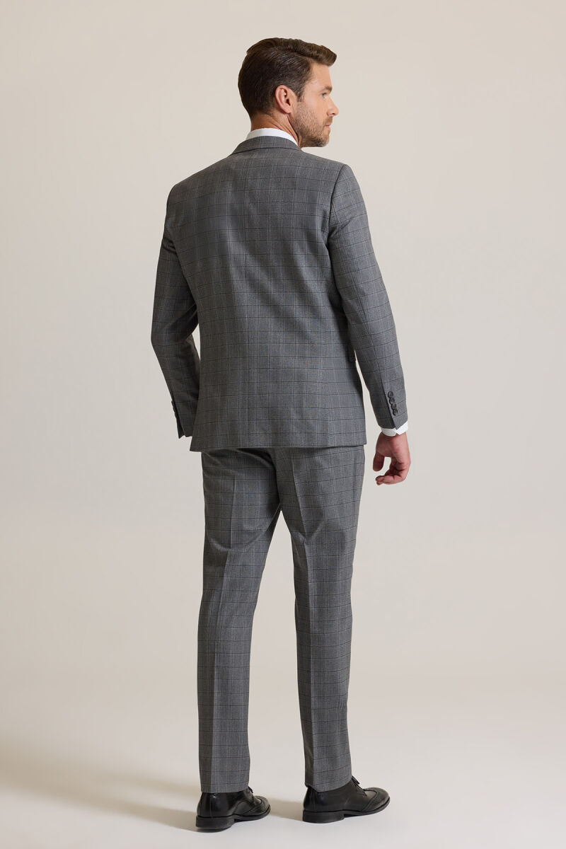Erkek Füme Regular Fit Kareli Sivri Yaka Takım Elbise - 8