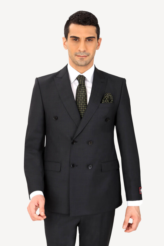 Erkek Füme Regular Fit Kruvaze Takım Elbise