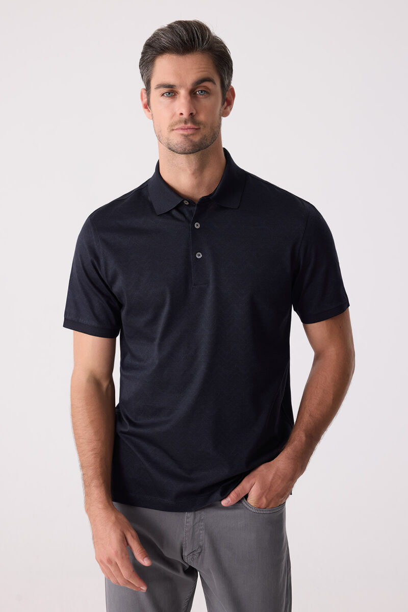 Erkek Füme Regular Fit Merserize Desenli Polo Yaka Tişört - 1