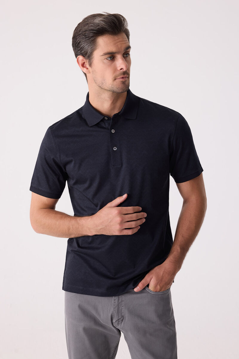Erkek Füme Regular Fit Merserize Desenli Polo Yaka Tişört - 2