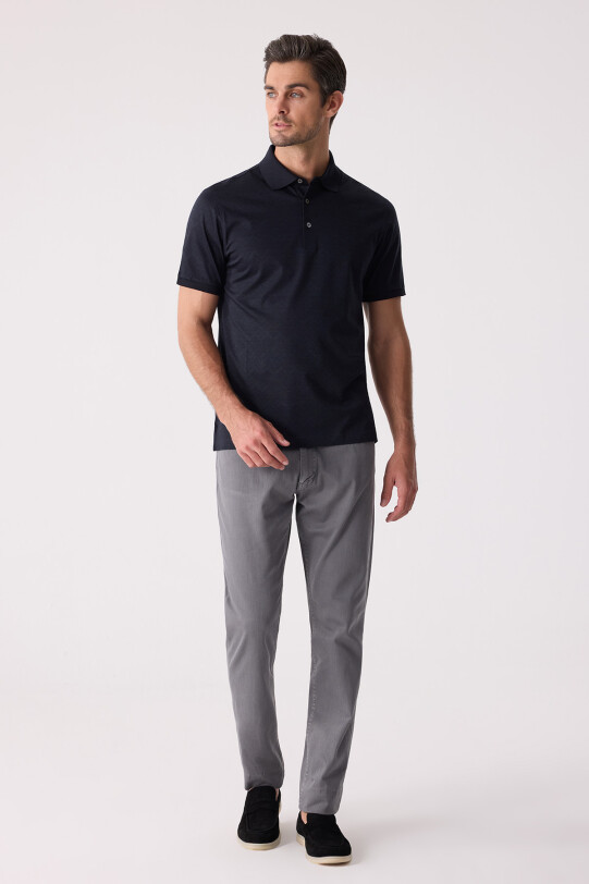 Erkek Füme Regular Fit Merserize Desenli Polo Yaka Tişört