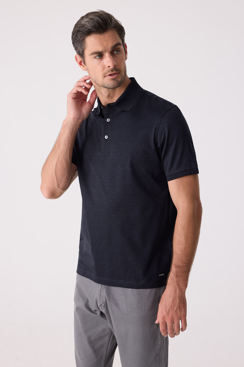 Erkek Füme Regular Fit Merserize Desenli Polo Yaka Tişört - 5