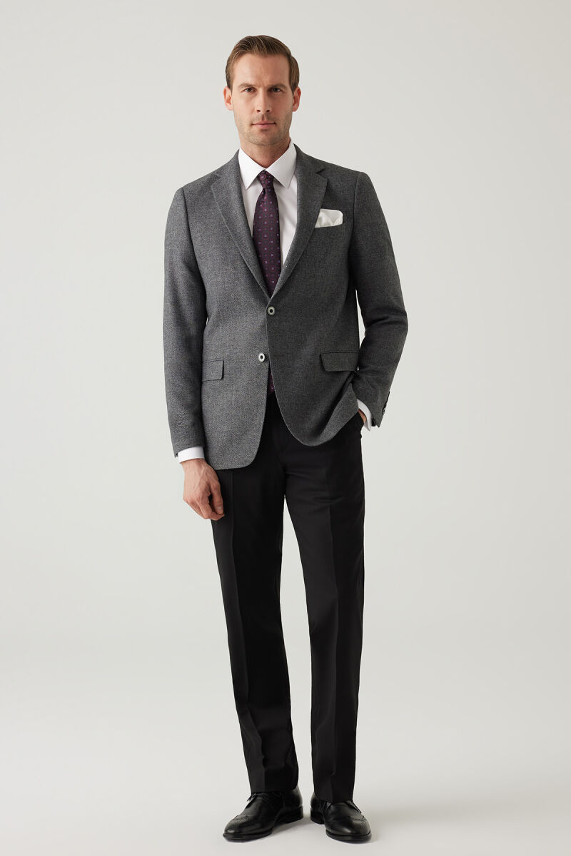 Erkek Füme Regular Fit Mono Yaka Kışlık Yünlü Ceket - 3