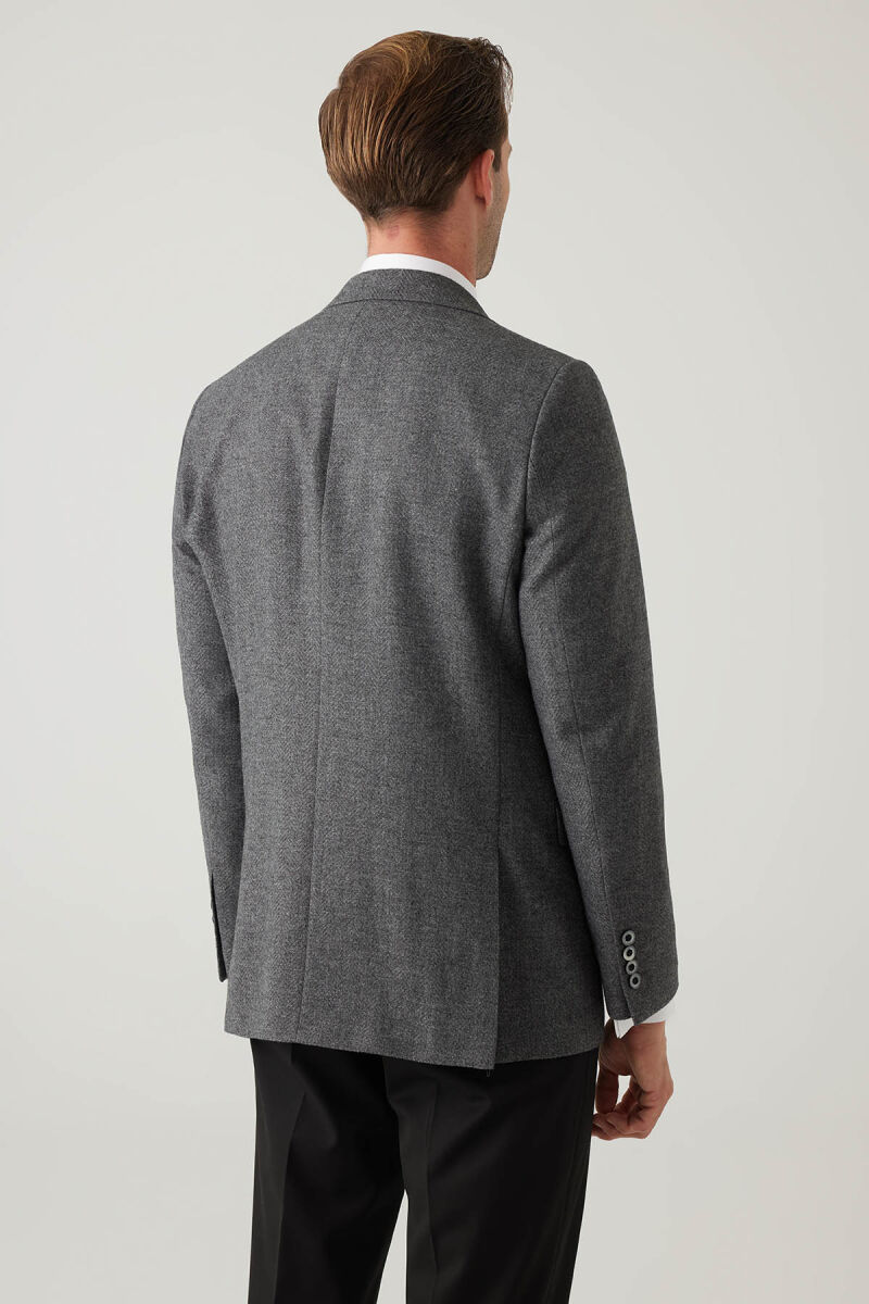 Erkek Füme Regular Fit Mono Yaka Kışlık Yünlü Ceket - 8