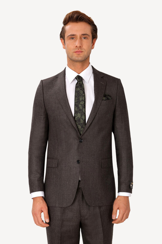 Erkek Füme Regular Fit Mono Yaka Takım Elbise