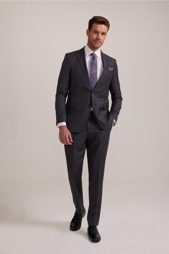 Erkek Füme Regular Fit Takım Elbise