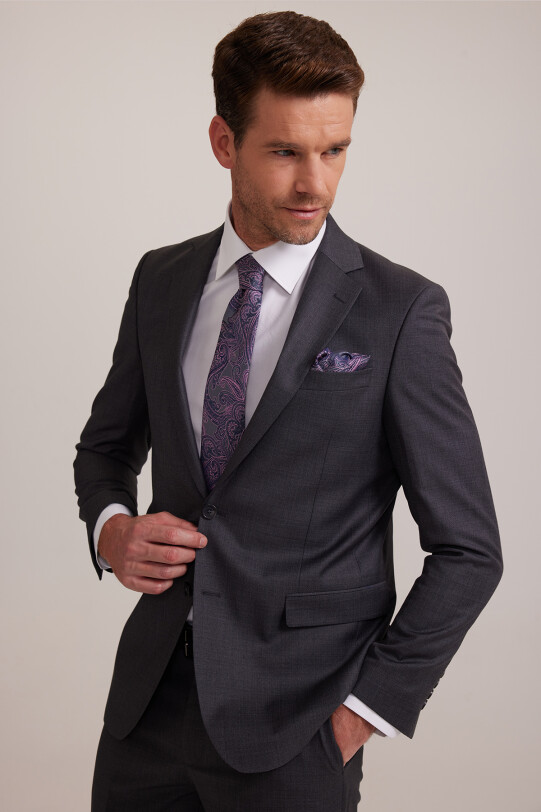 Erkek Füme Regular Fit Takım Elbise