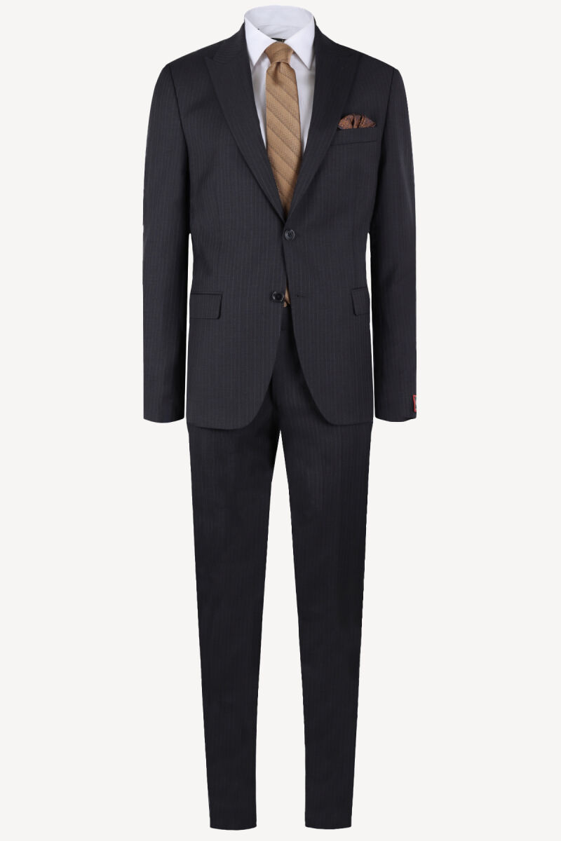 Erkek Füme Slim Fit Sivri Yaka Takım Elbise - 1